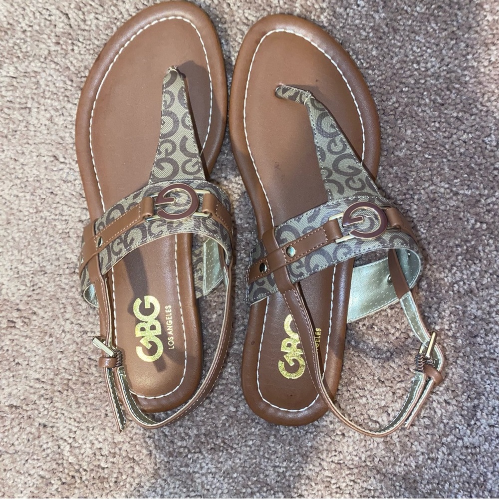 Brand new brown G sandals with ankle strap- never worn!
